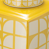 Cer, 18"h Square Jar W/ Lid, Yellow/cotton