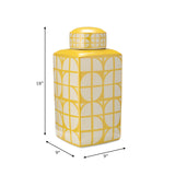 Cer, 18"h Square Jar W/ Lid, Yellow/cotton