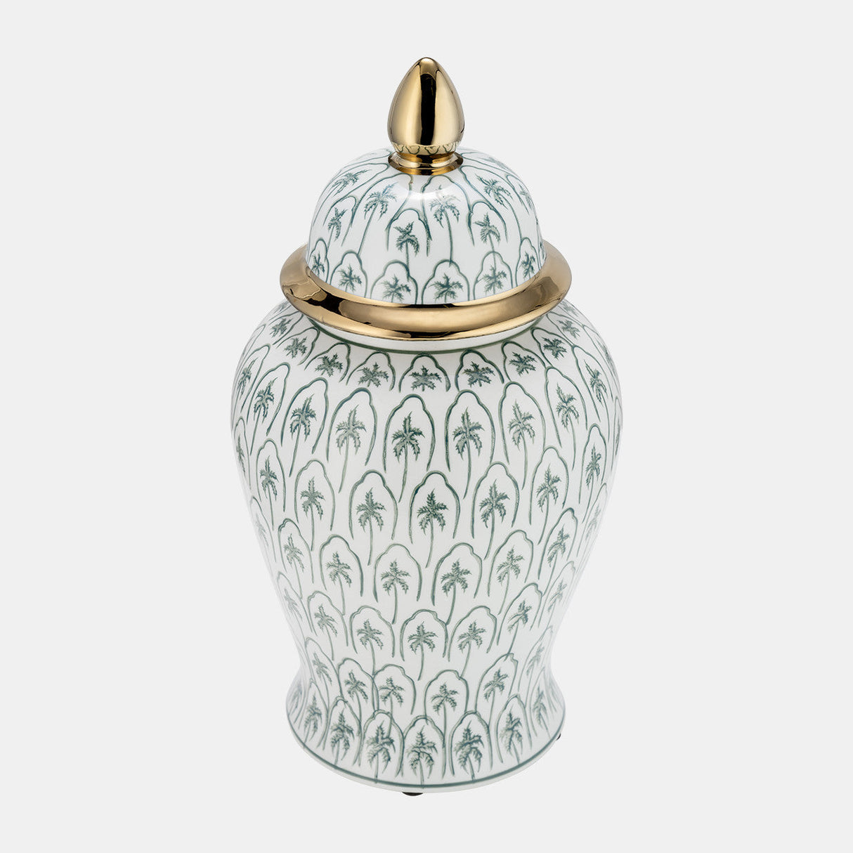 Cer, 18"h Temple Jar, Green/gold