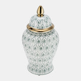 Cer, 18"h Temple Jar, Green/gold