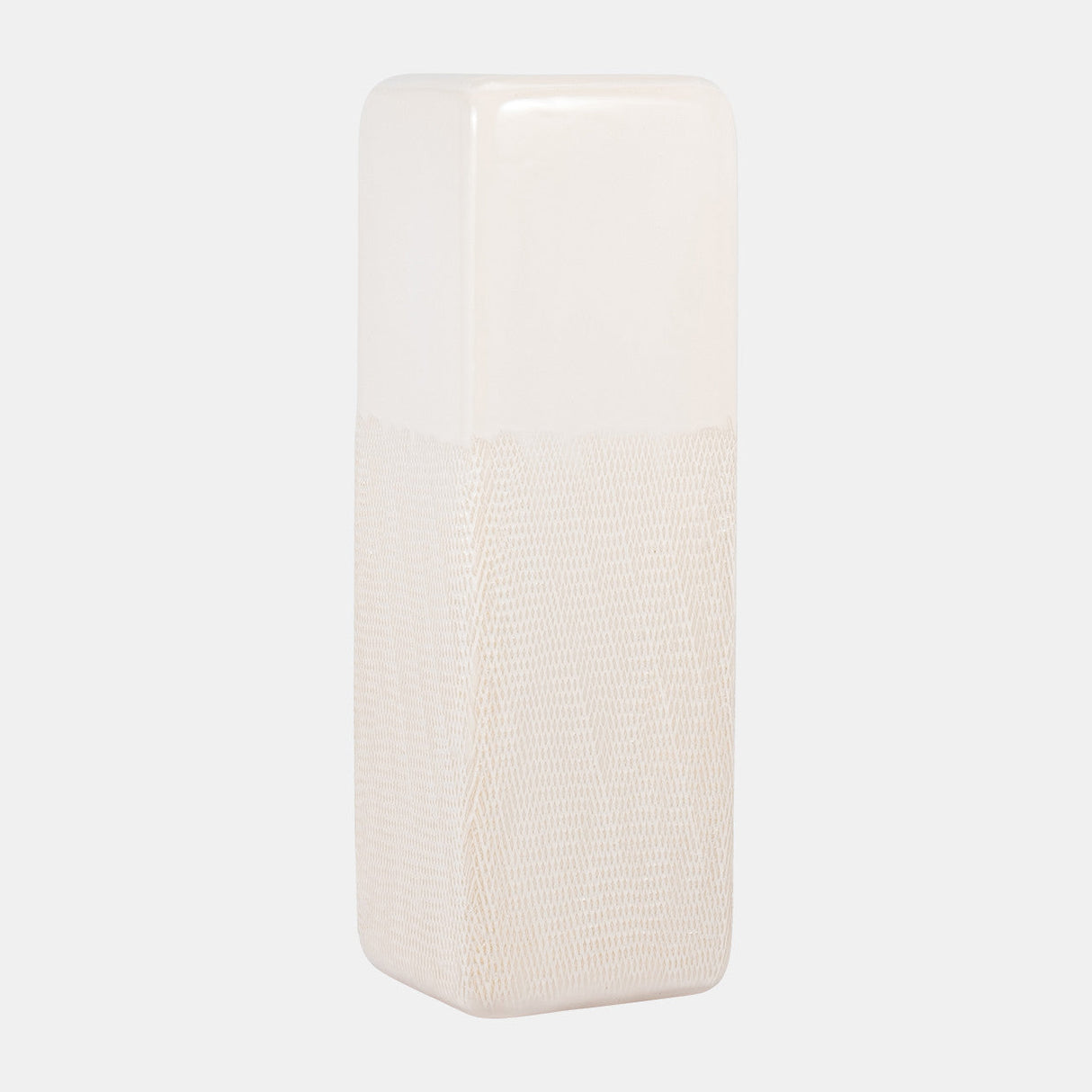 Cer, 18" Squared Grooved Vase, Ivory