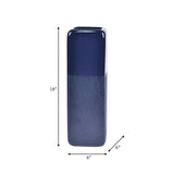 Cer, 18" Squared Grooved Vase, Navy Blue