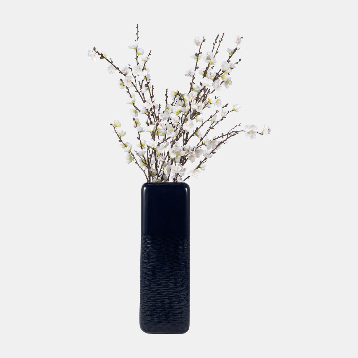 Cer, 18" Squared Grooved Vase, Navy Blue