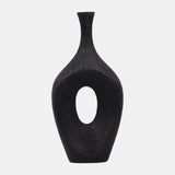 Cer, 19" Beaded Open Cut Vase, Black