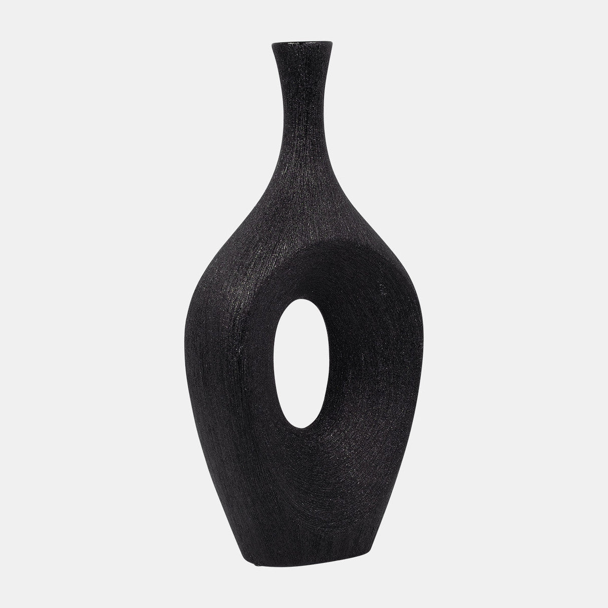 Cer, 19" Beaded Open Cut Vase, Black