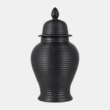 Cer, 24" Ribbed Temple Jar, Black