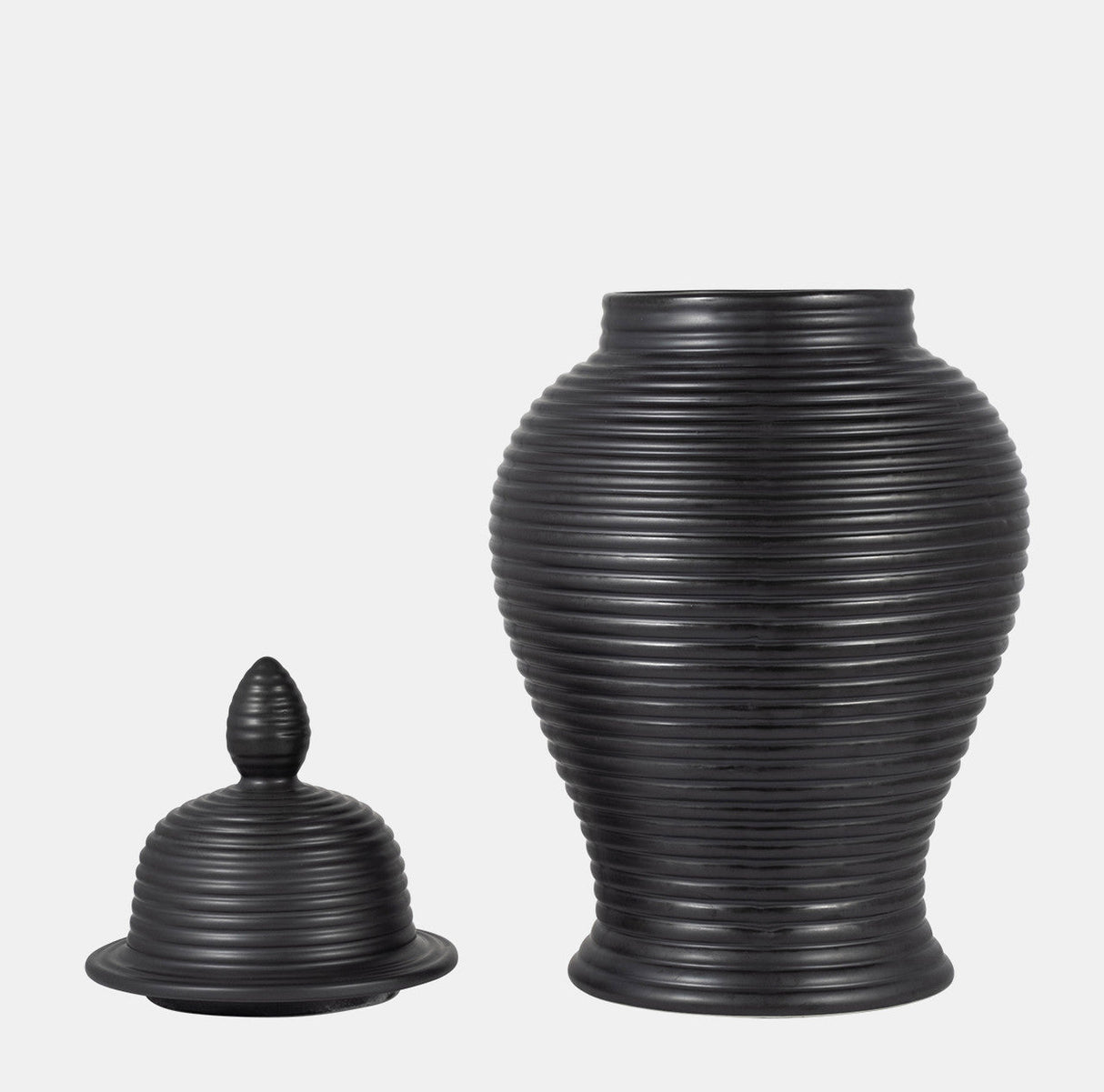 Cer, 24" Ribbed Temple Jar, Black