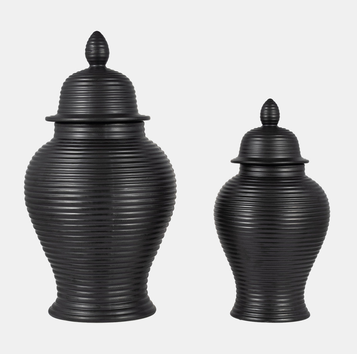 Cer, 24" Ribbed Temple Jar, Black