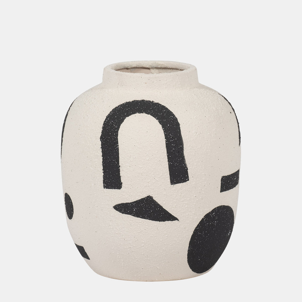 Cer, 6" Funky Bulbous Vase, Ivory/black