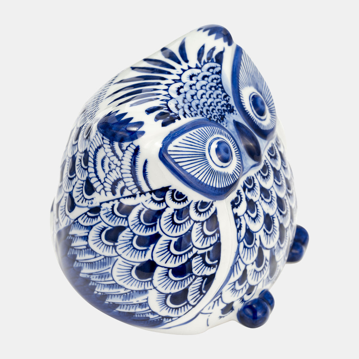 Cer, 6"h Chinoiserie Owl, Blue/white