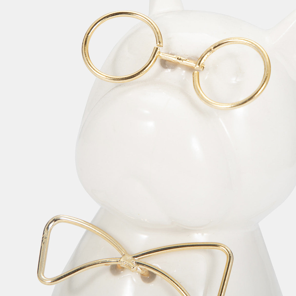 Cer 6"h, Puppy With Gold Glasses And Bowtie, Wht