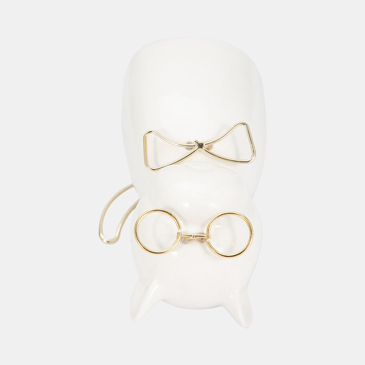 Cer 6"h, Puppy With Gold Glasses And Bowtie, Wht