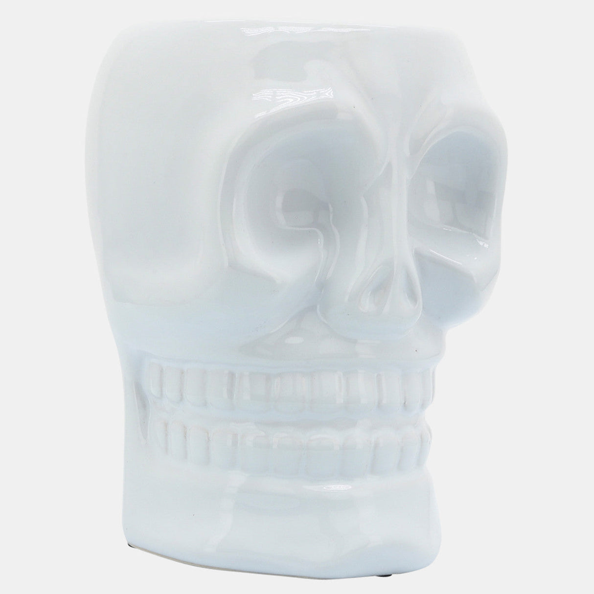 Cer, 6" Skull Vase, White