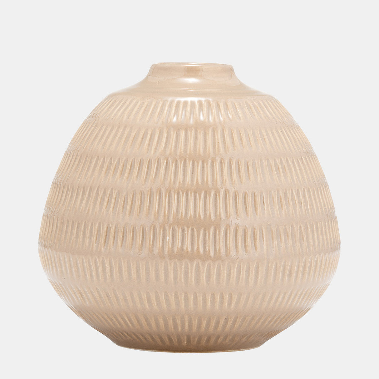 Cer,6",stripe Oval Vase,irish Cream