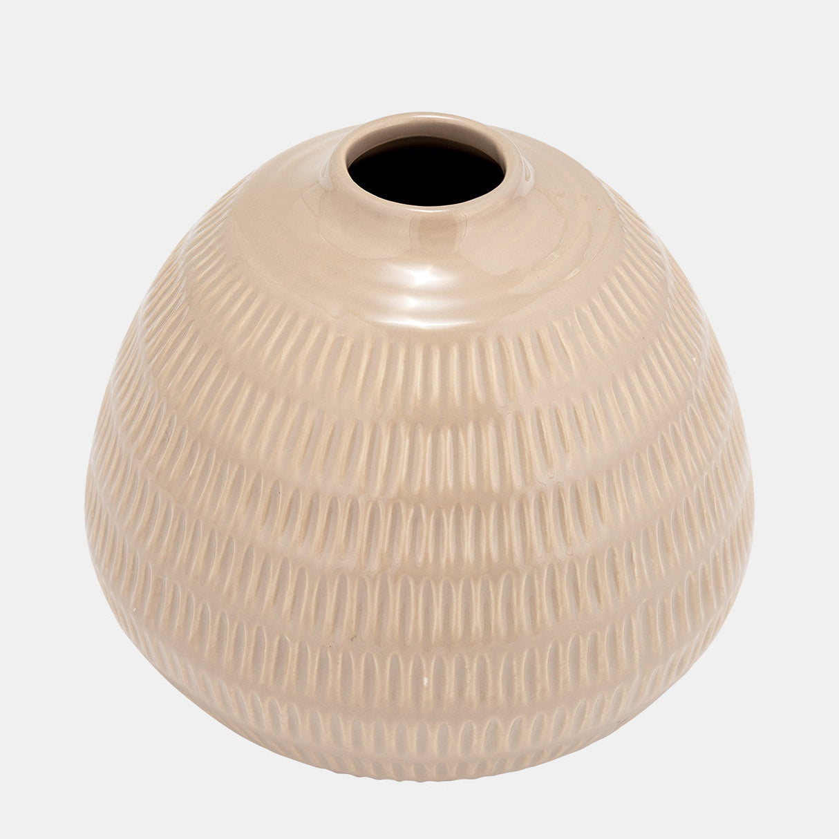 Cer,6",stripe Oval Vase,irish Cream