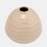 Cer,6",stripe Oval Vase,irish Cream