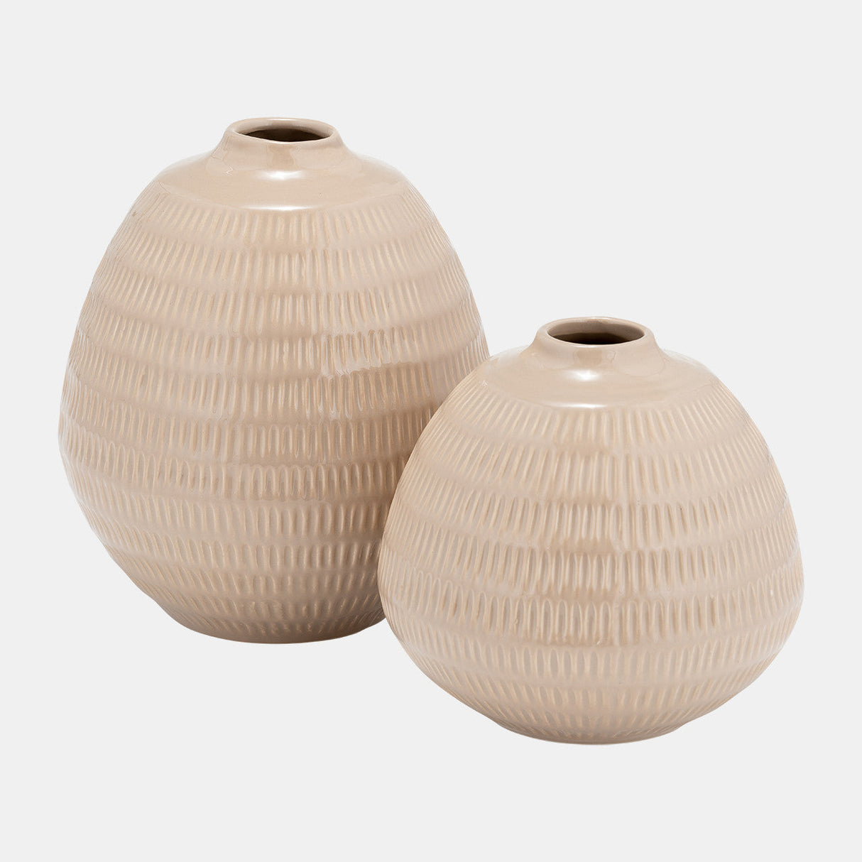 Cer,6",stripe Oval Vase,irish Cream