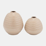 Cer,6",stripe Oval Vase,irish Cream