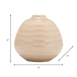 Cer,6",stripe Oval Vase,irish Cream