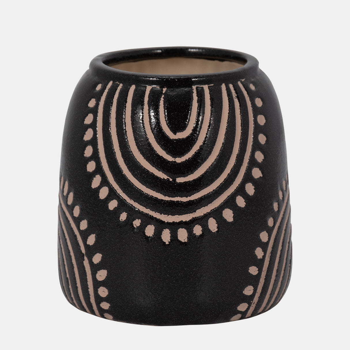 Cer, 6" Tribal Arch Vase, Black/tan