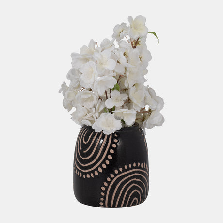 Cer, 6" Tribal Arch Vase, Black/tan