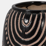 Cer, 6" Tribal Arch Vase, Black/tan