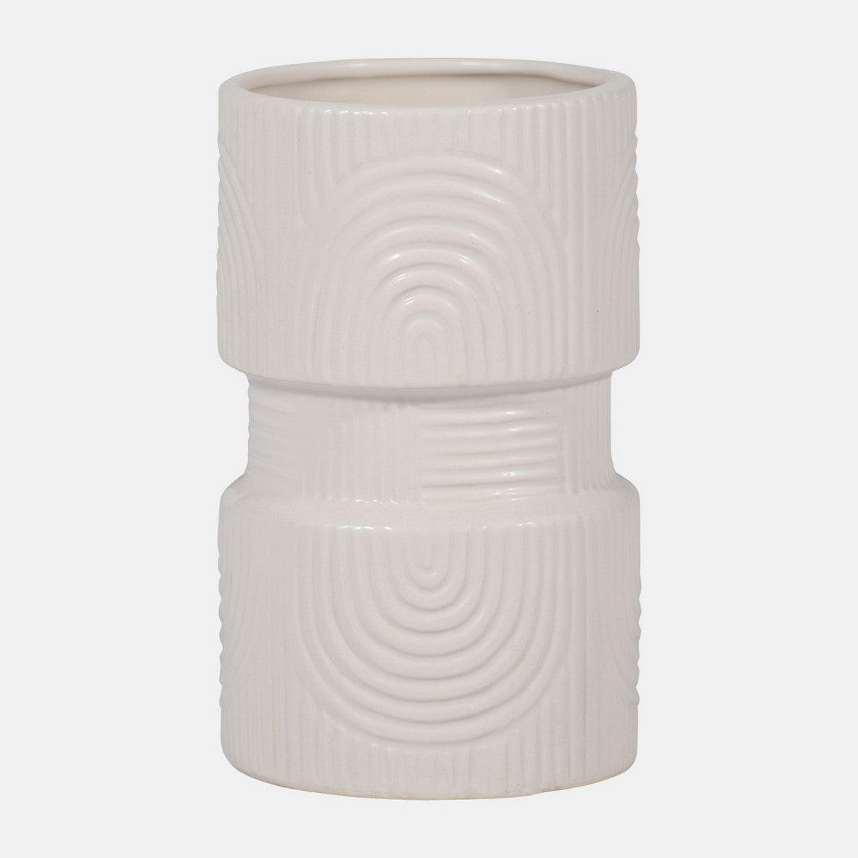 Cer, 7" Arches Dumbell Vase, White