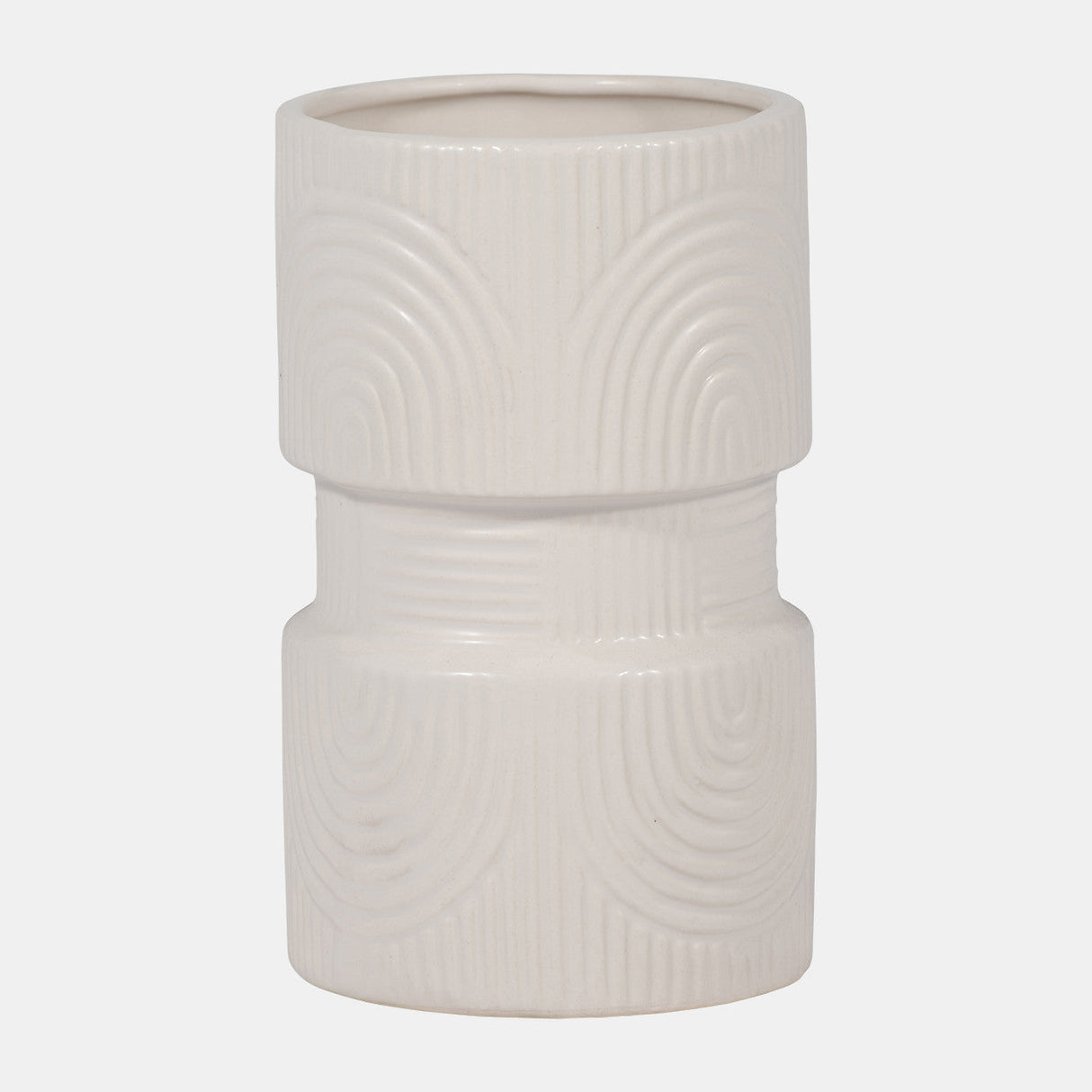 Cer, 7" Arches Dumbell Vase, White