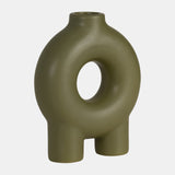 Cer,7",donut Footed Vase,olive