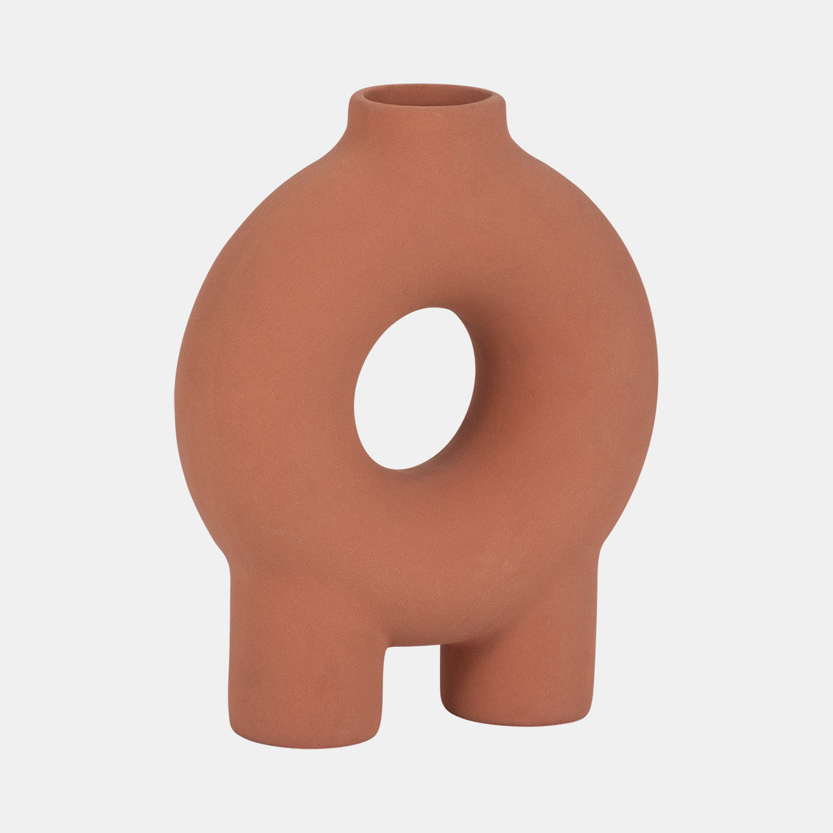 Cer,7",donut Footed Vase,terracotta