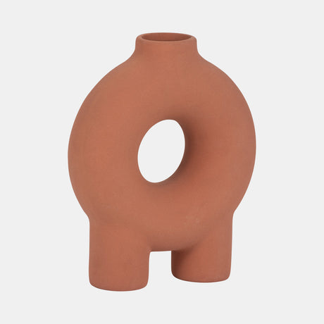 Cer,7",donut Footed Vase,terracotta