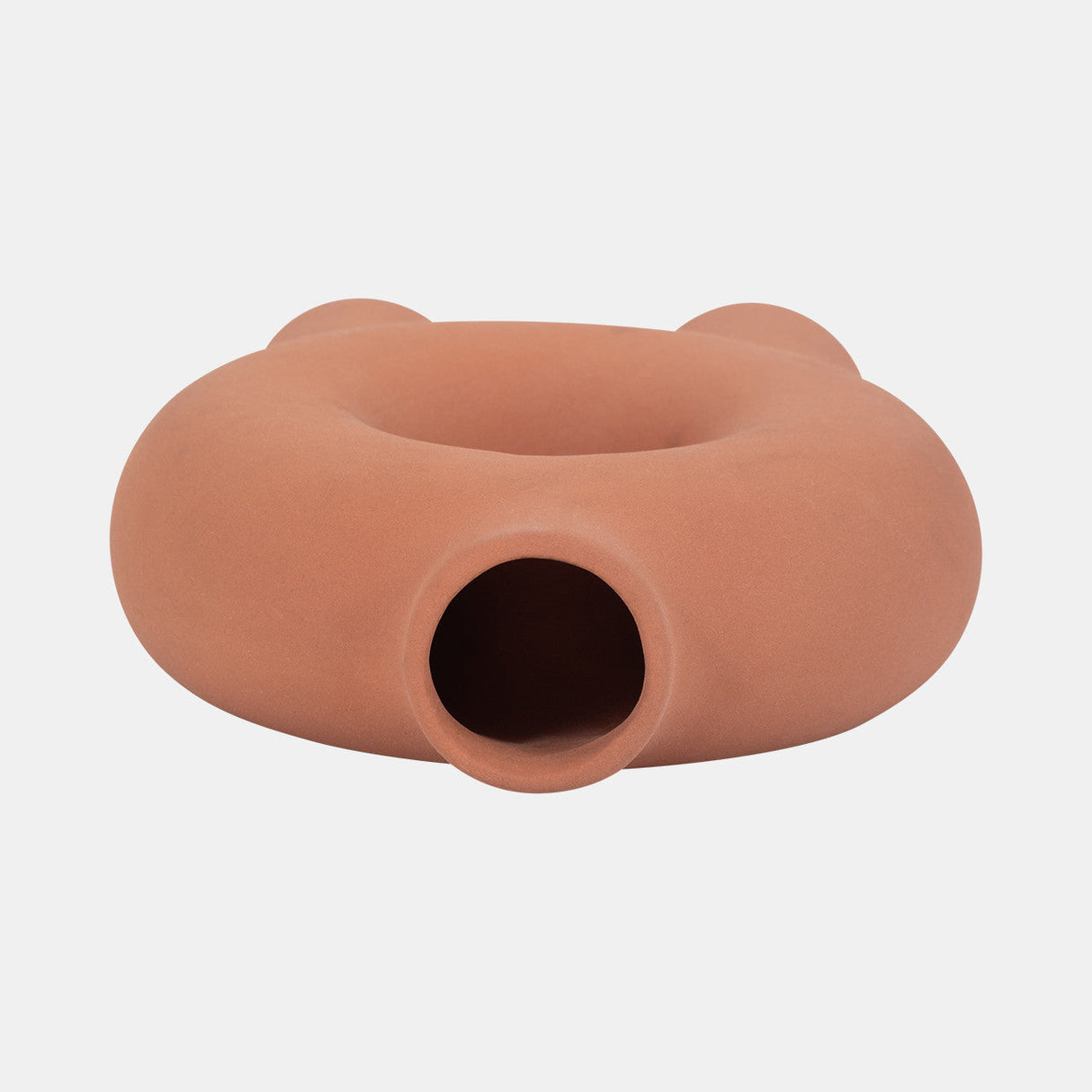 Cer,7",donut Footed Vase,terracotta