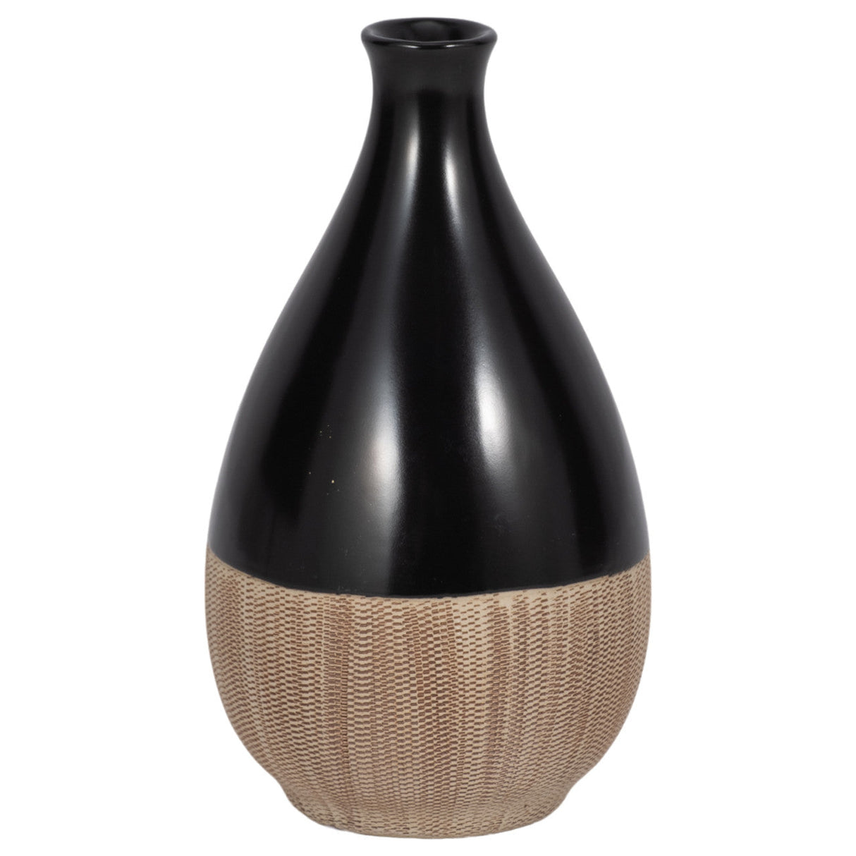 Cer, 7"h 2-tone Teardrop Vase, Creme/blk