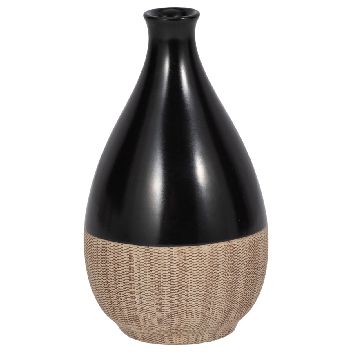 Cer, 7"h 2-tone Teardrop Vase, Creme/blk