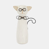 Cer, 7"h Cat W/ Glasses, Beige