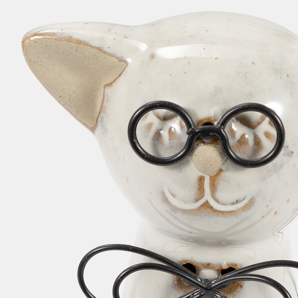 Cer, 7"h Cat W/ Glasses, Beige