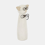 Cer, 7"h Cat W/ Glasses, Beige