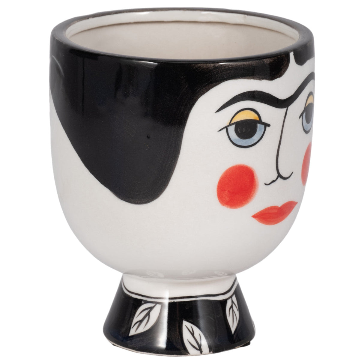 Cer, 7"h Frida Face Flower Vase, Blk/wht