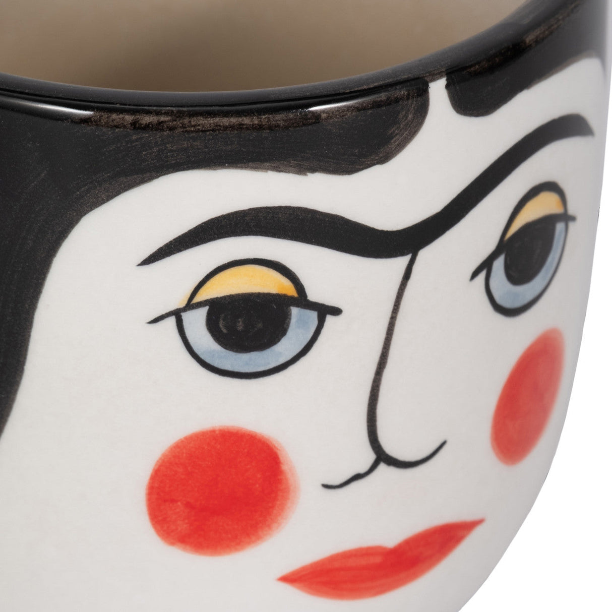 Cer, 7"h Frida Face Flower Vase, Blk/wht