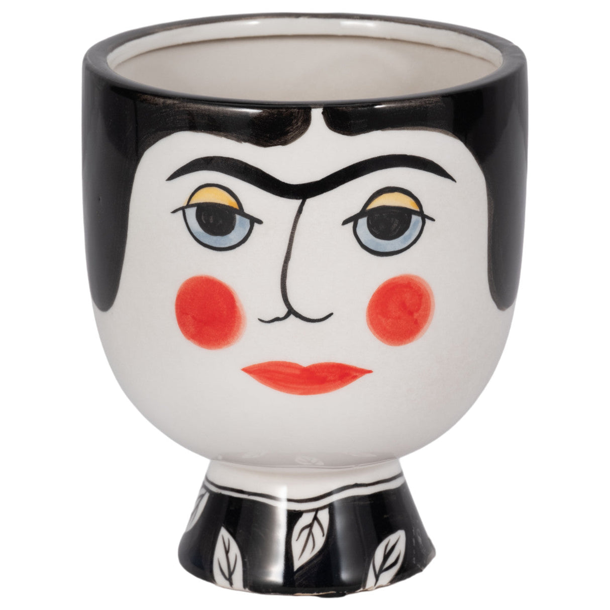 Cer, 7"h Frida Face Flower Vase, Blk/wht