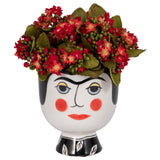 Cer, 7"h Frida Face Flower Vase, Blk/wht