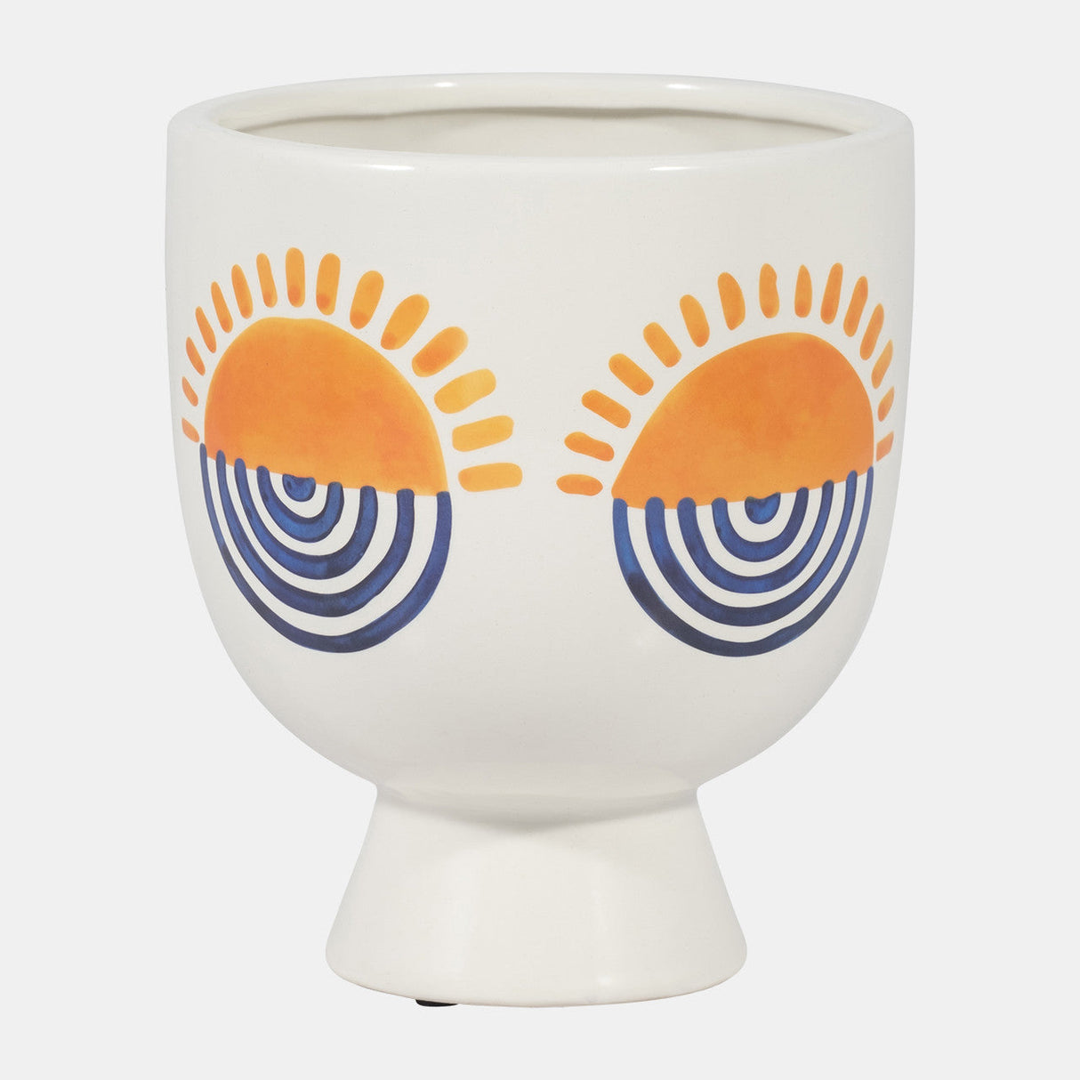 Cer, 7"h Sunrise Eyes Flower Vase, Wht/orange/blue