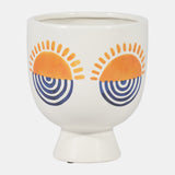 Cer, 7"h Sunrise Eyes Flower Vase, Wht/orange/blue