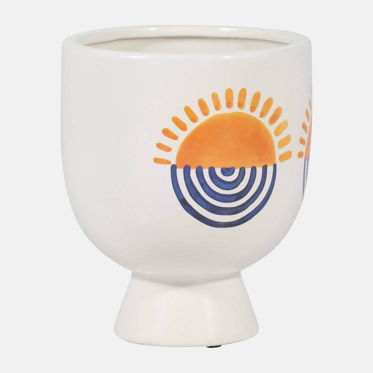 Cer, 7"h Sunrise Eyes Flower Vase, Wht/orange/blue