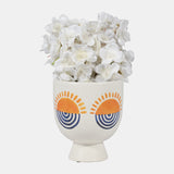 Cer, 7"h Sunrise Eyes Flower Vase, Wht/orange/blue