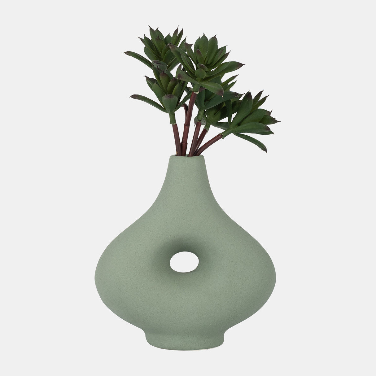 Cer, 7" Short Open Cut-out Nomad Vase, Dark Sage