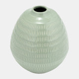 Cer,7",stripe Oval Vase,dark Sage