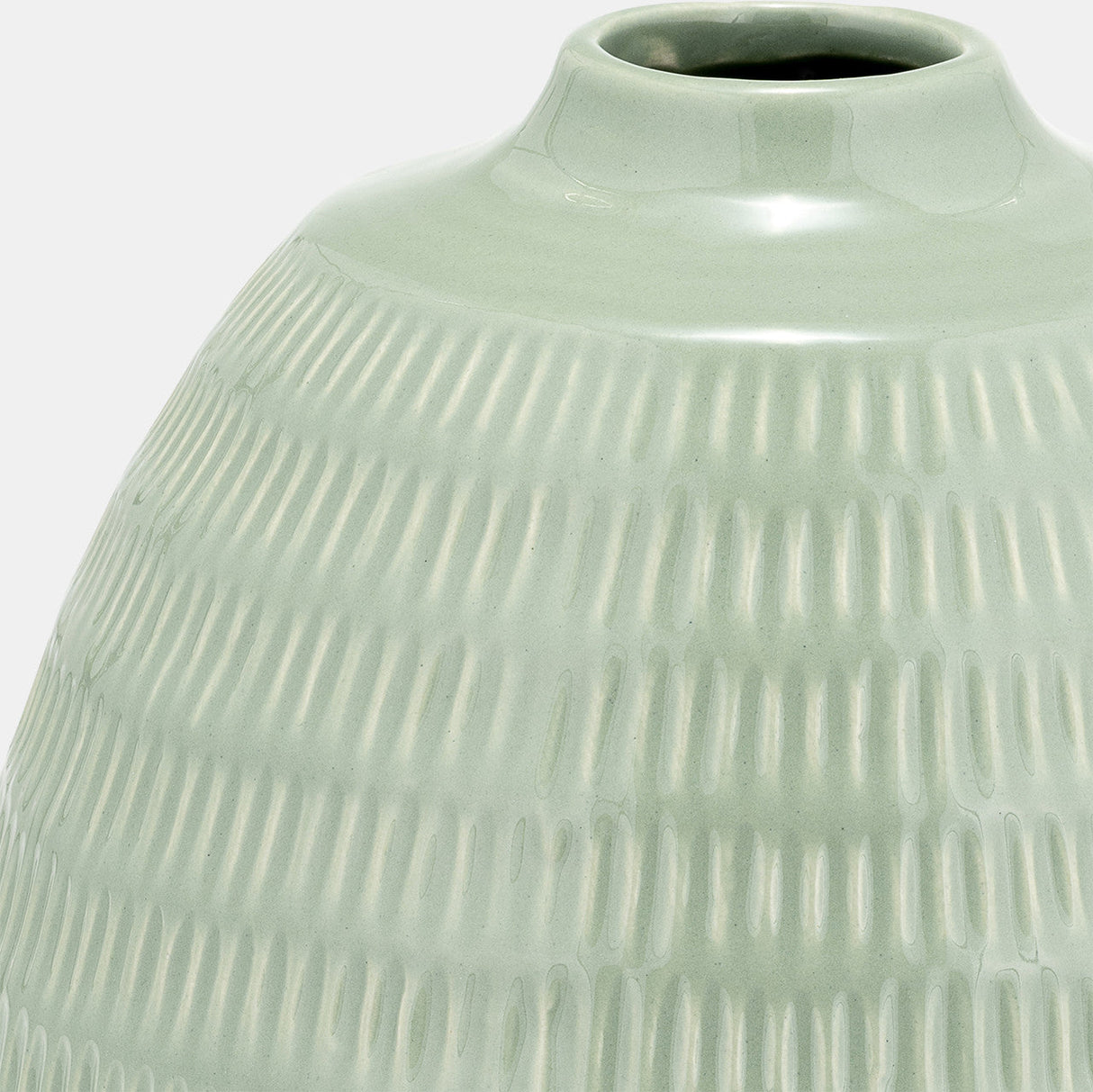 Cer,7",stripe Oval Vase,dark Sage