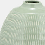 Cer,7",stripe Oval Vase,dark Sage