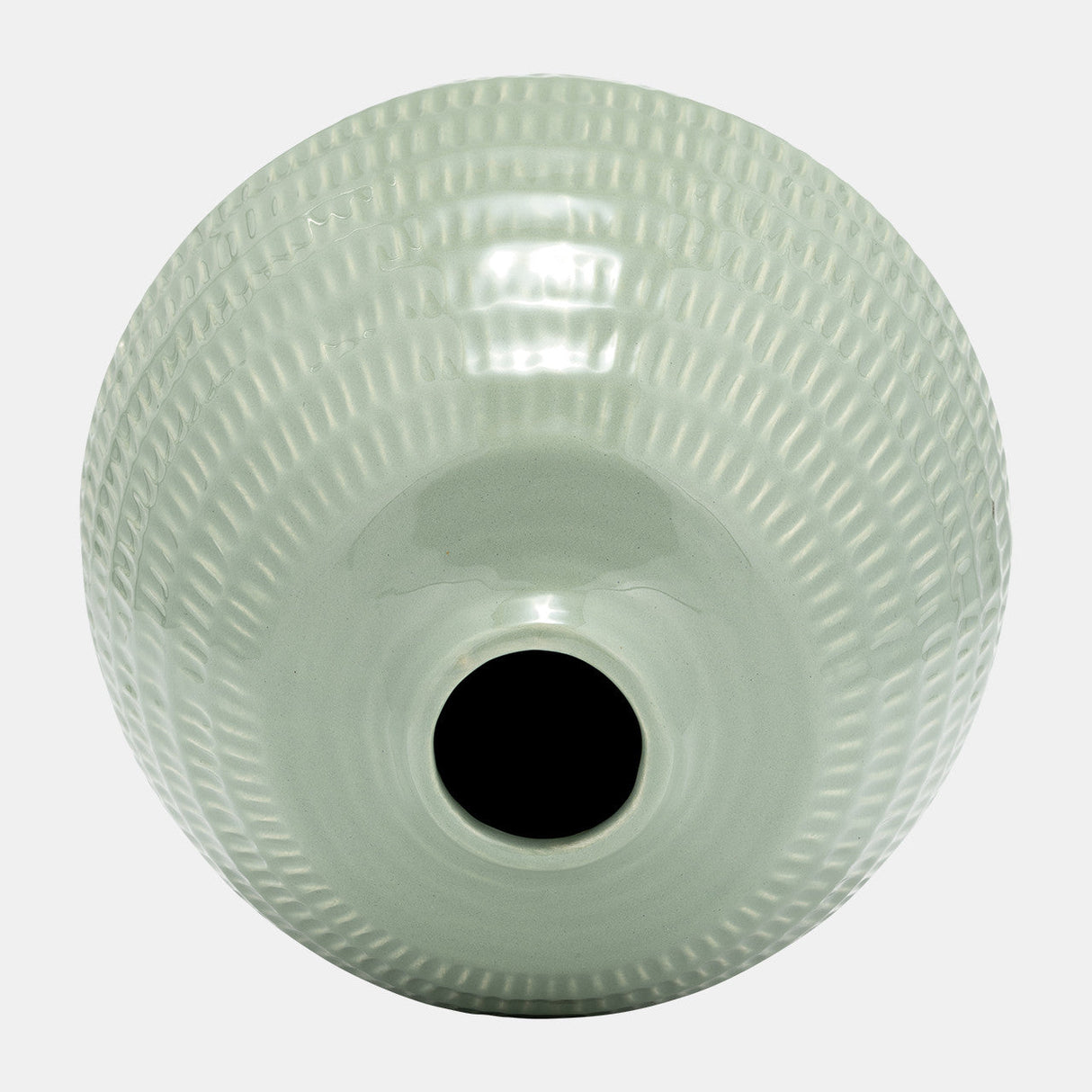 Cer,7",stripe Oval Vase,dark Sage